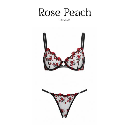 Rouge Bloom Embroidered Lingerie Set