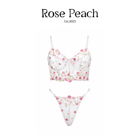 Rose Garden Embroidered Mesh Bra & Thong Set